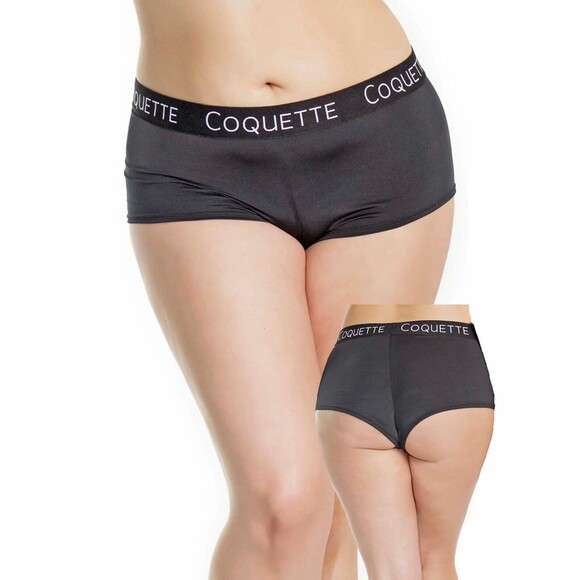 Microfiber Booty Shorts Womens Plus Size OSXL Black Elastic Logo Boyshorts - Picture 4 of 9